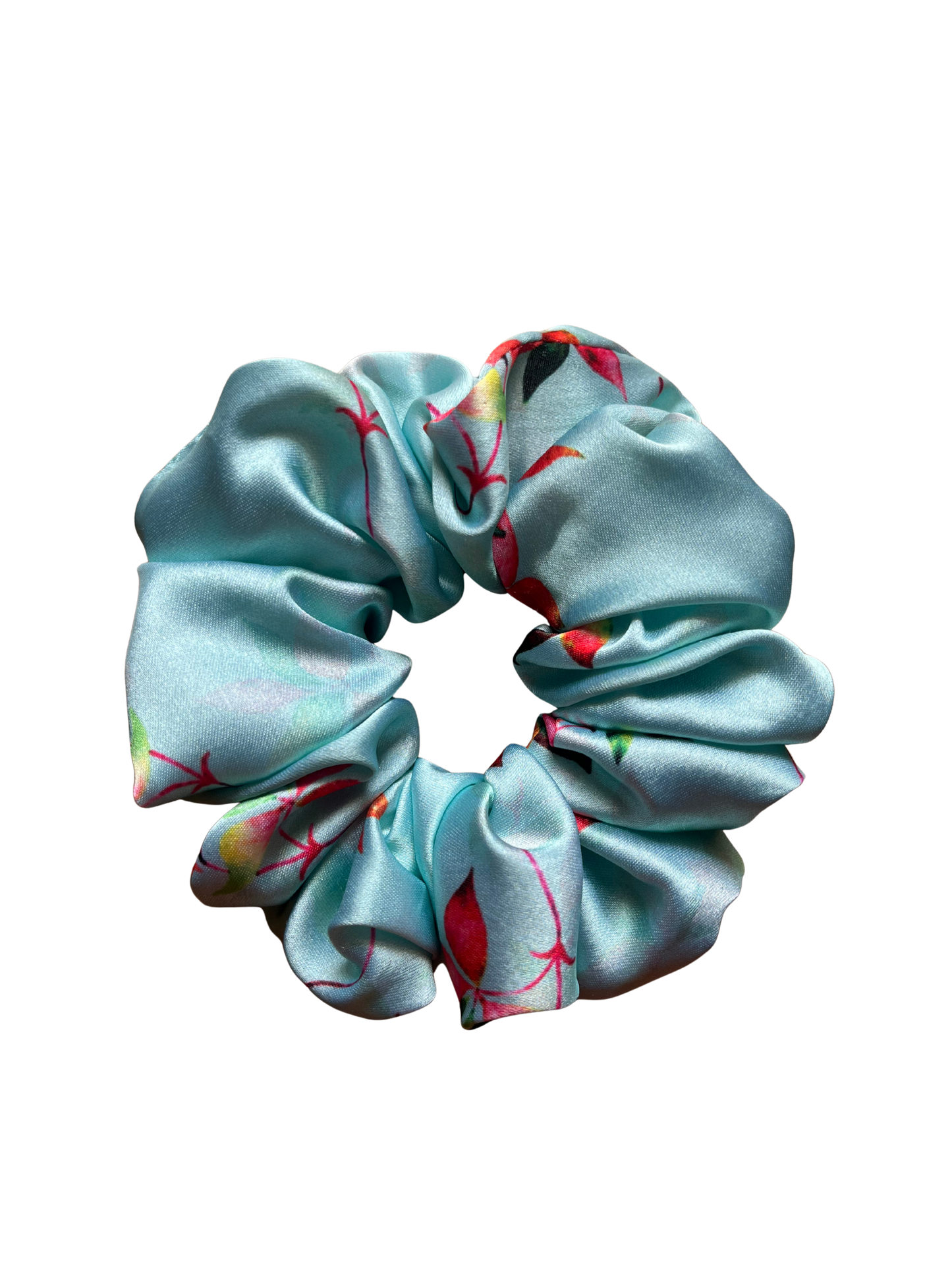 Printed Floral Pale Green Satin Scrunchie