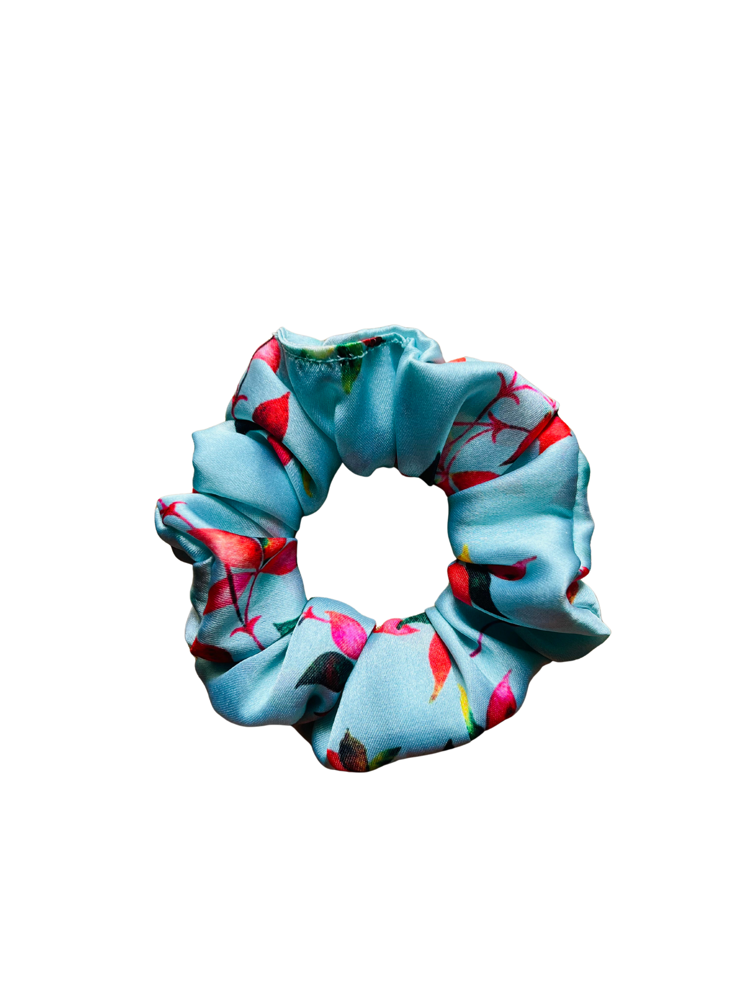 Printed Floral Pale Green Satin Scrunchie