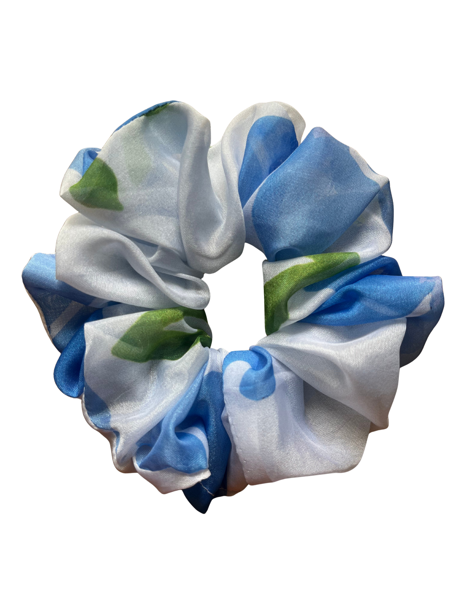 Floral Blue & White Organza Scrunchie