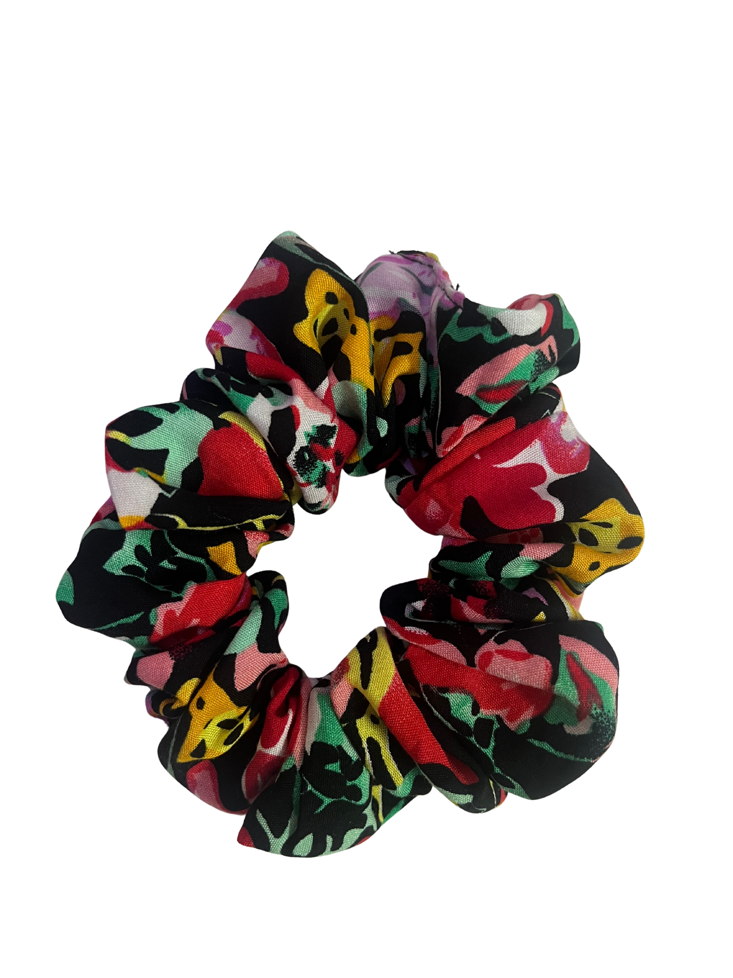 Dark Floral Multicolor Cotton Scrunchie