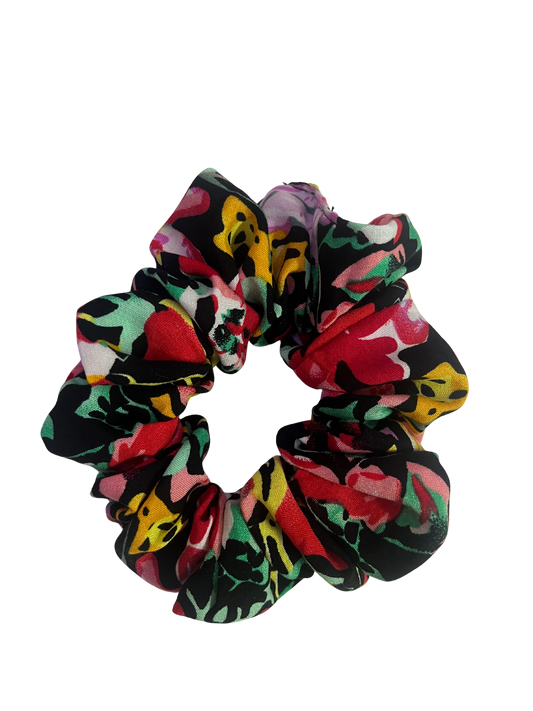 Dark Floral Multicolor Cotton Scrunchie