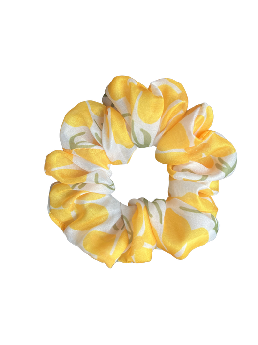 Floral Yellow & White Organza Scrunchie