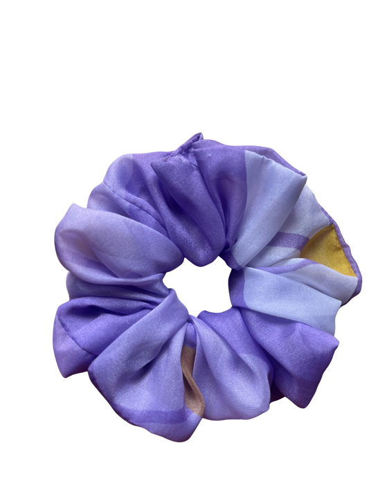 Floral Lavendar & White Organza Scrunchie