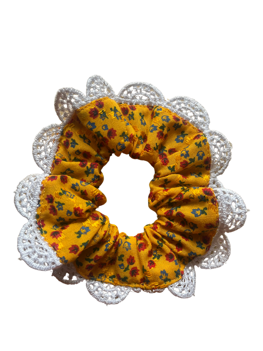 Yellow Multicolor Lace Scrunchie