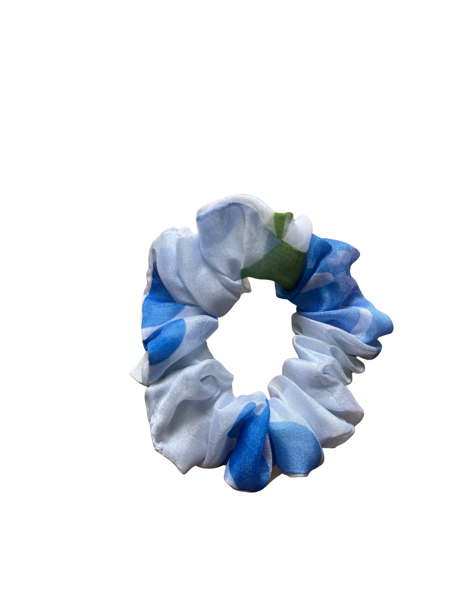 Floral Blue & White Organza Scrunchie