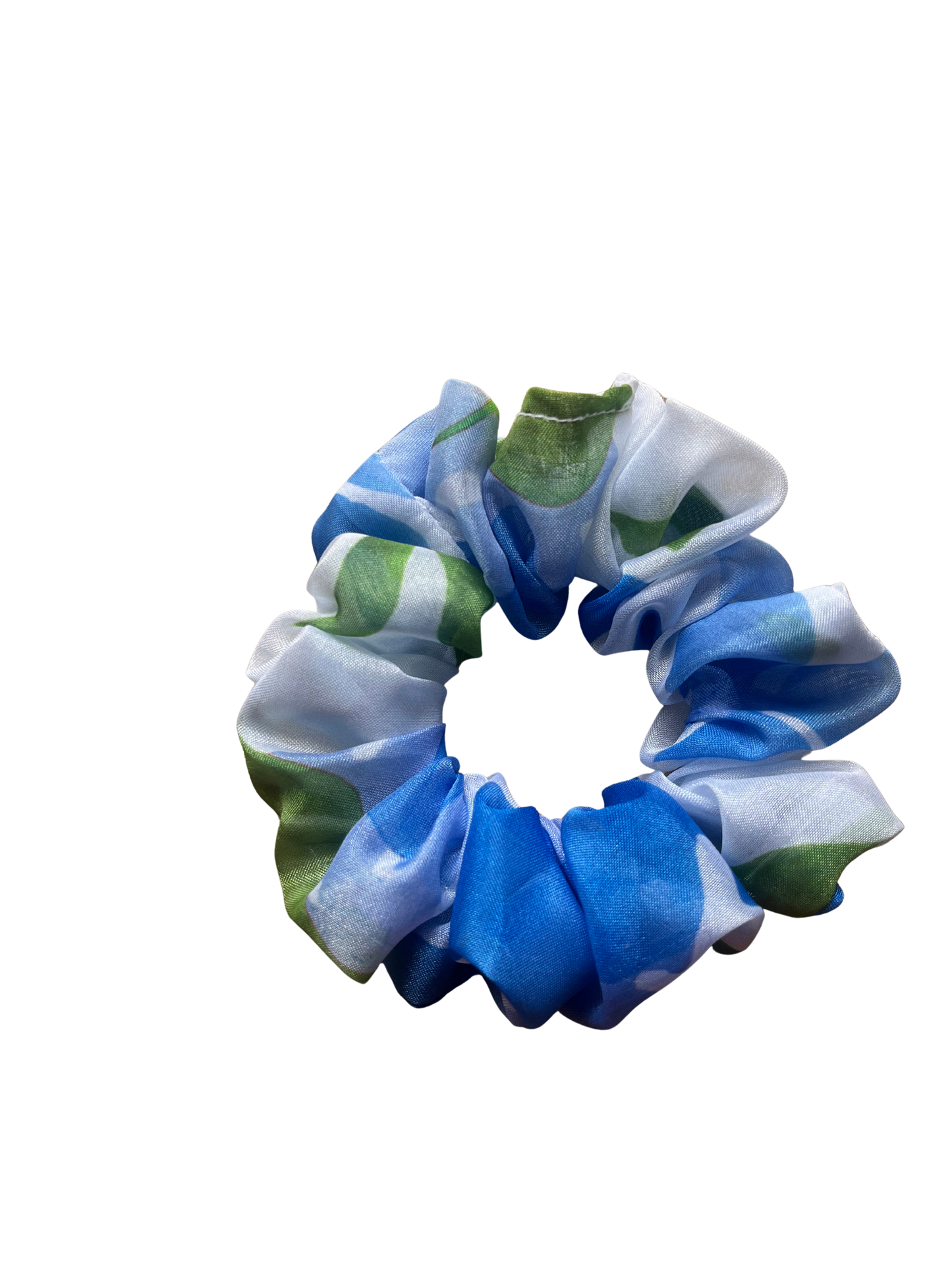Floral Blue & White Organza Scrunchie